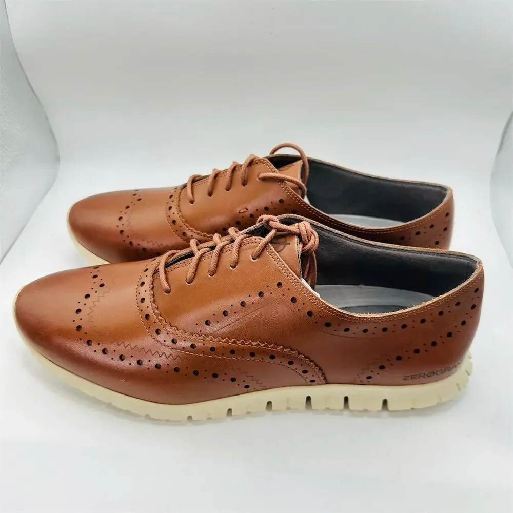 Cole Haan ZERØGRAND Wingtip Oxford Shoes Brown/Ivory Men's Size 9 B Narrow